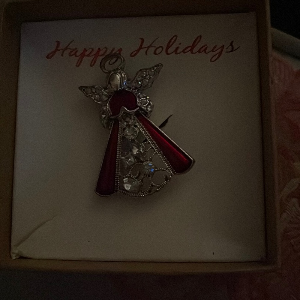 Holiday Angel Brooch Red and Silver gorgeous NEW